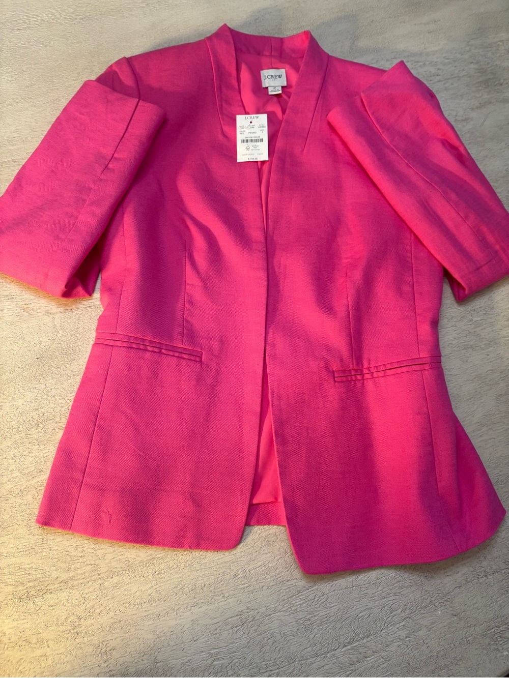 J. Crew Bright Hot Pink Short-Sleeve Open Blazer